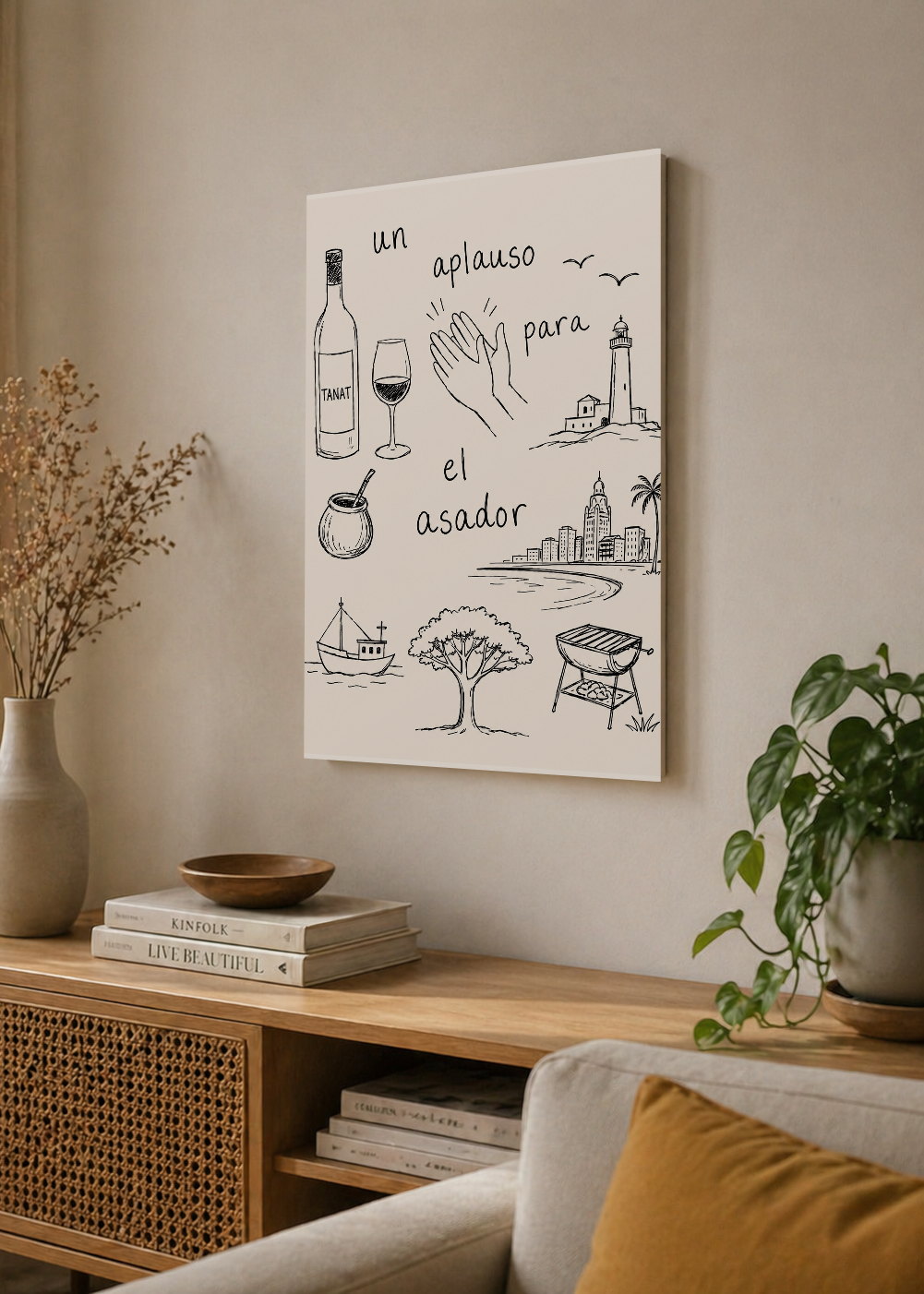 Cuadro Decorativo Mural Sin Marco 5mm - Uruguay Un aplauso para el asador DIbujo