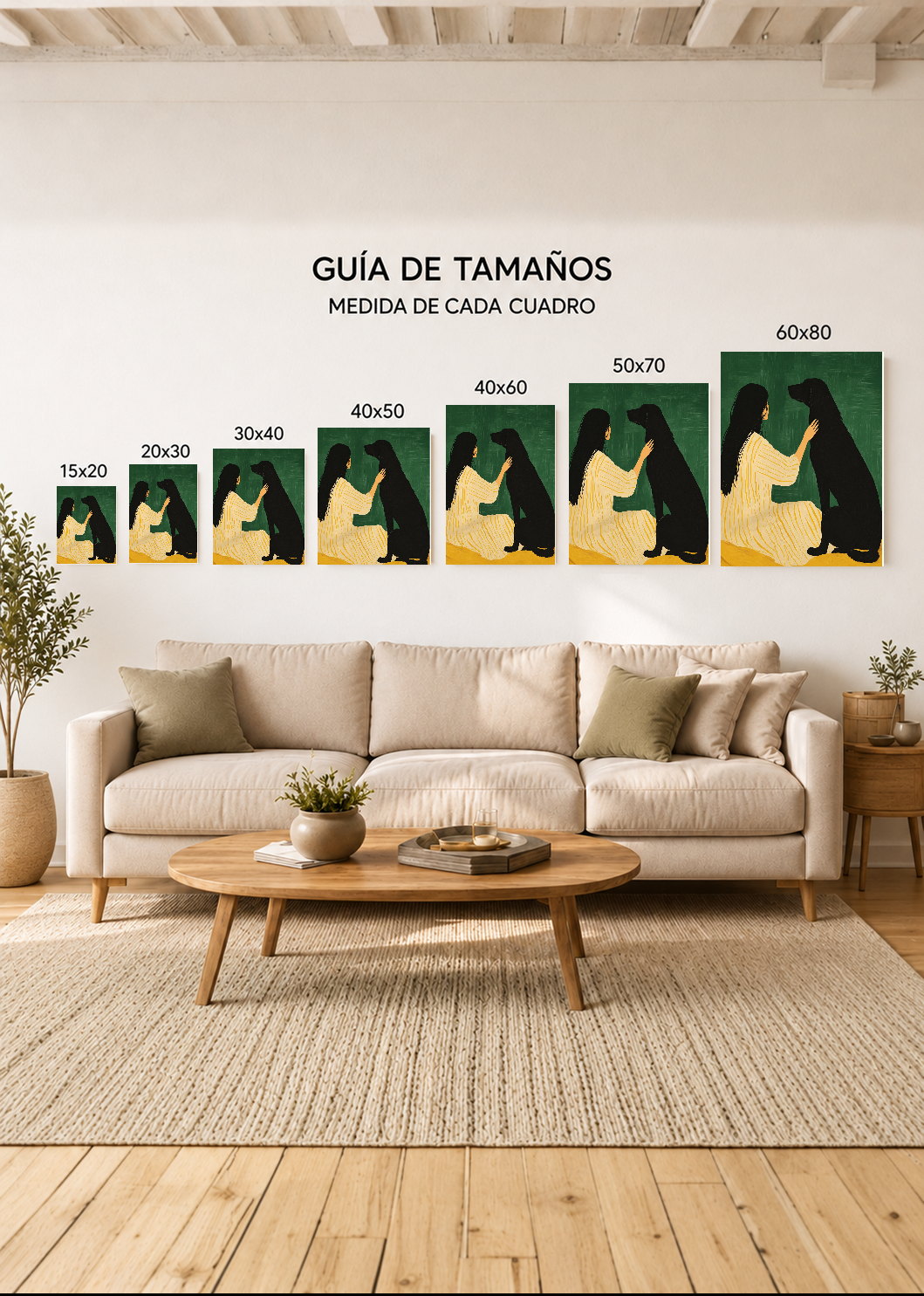 Set x2 Cuadros Decorativos Mural Sin Marco 5mm - Abstractos, Ilustraciones Modernas Mujer Perro Verde Esmeralda