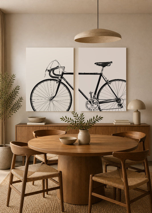 Set x2 Cuadros Decorativos Mural Sin Marco 5mm - Bicicleta, Blanco y Negro