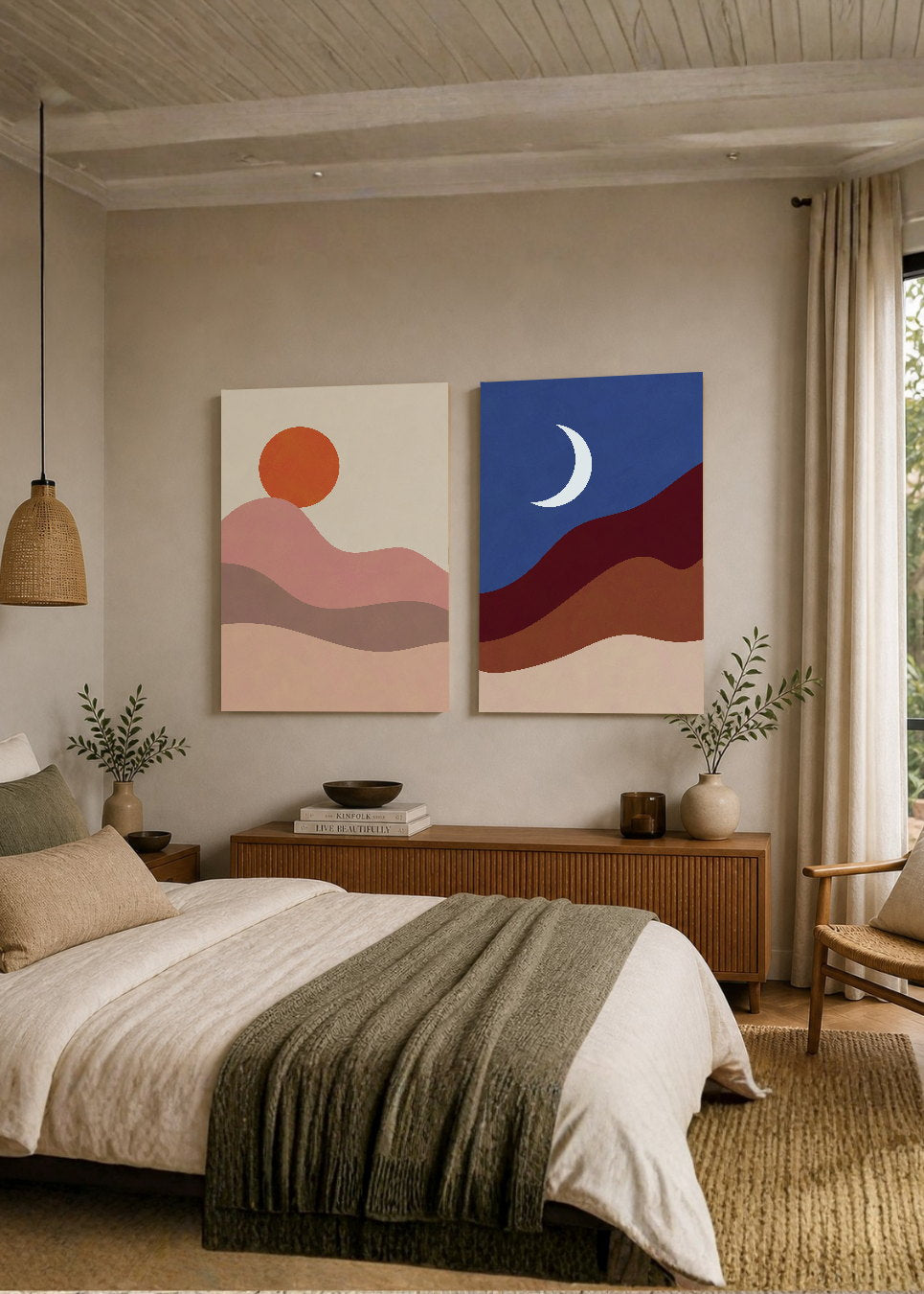 Set x2 Cuadros Decorativos Mural Sin Marco 5mm - Día y Noche