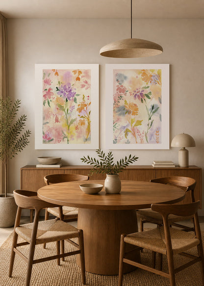 Set x2 Cuadros Decorativos Mural Sin Marco 5mm - Diseños Botánico Floral Acuarela