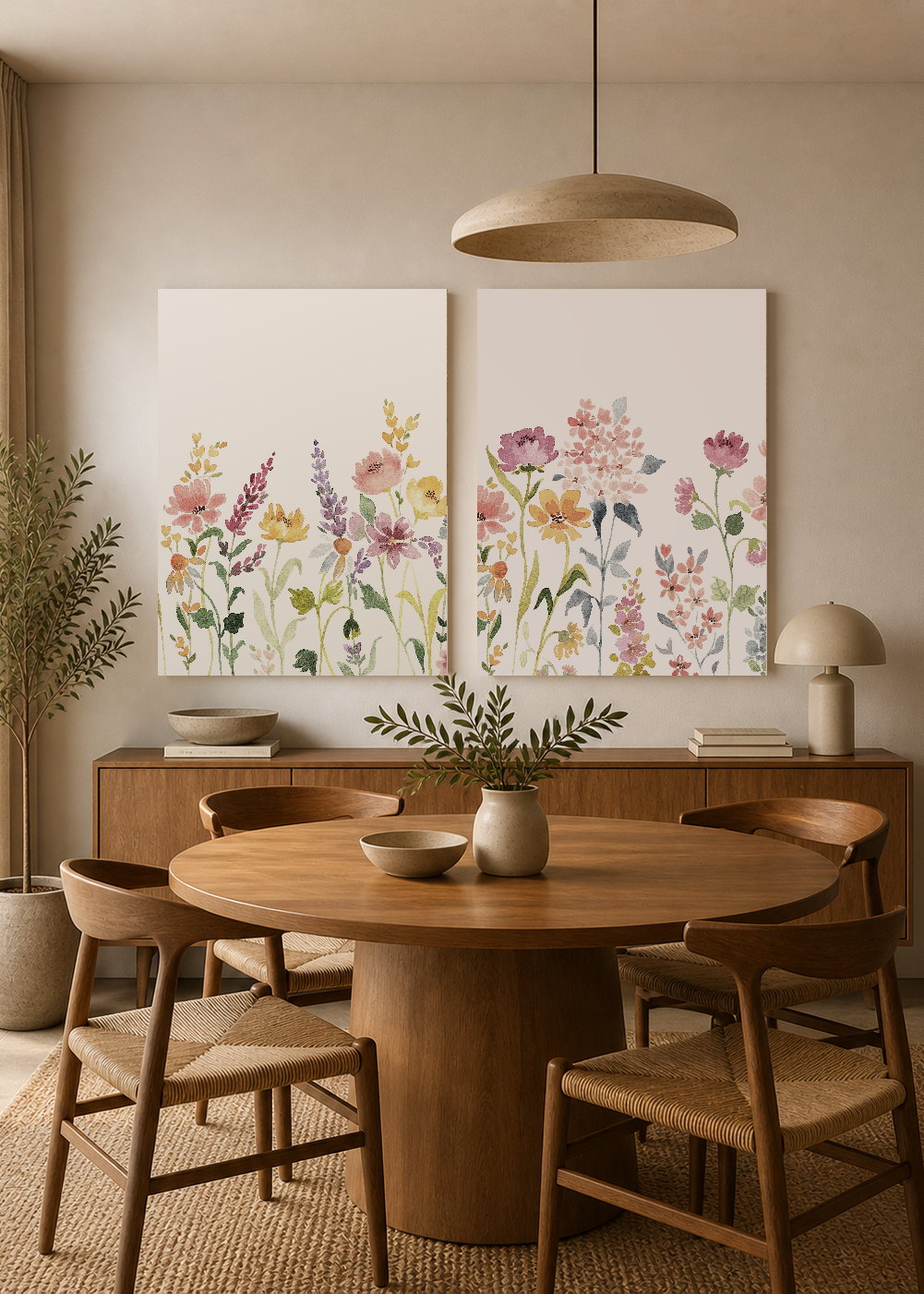 Set x2 Cuadros Decorativos Mural Sin Marco 5mm - Diseños Botánico Flores Silvestres