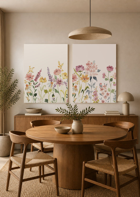 Set x2 Cuadros Decorativos Mural Sin Marco 5mm - Diseños Botánico Flores Silvestres