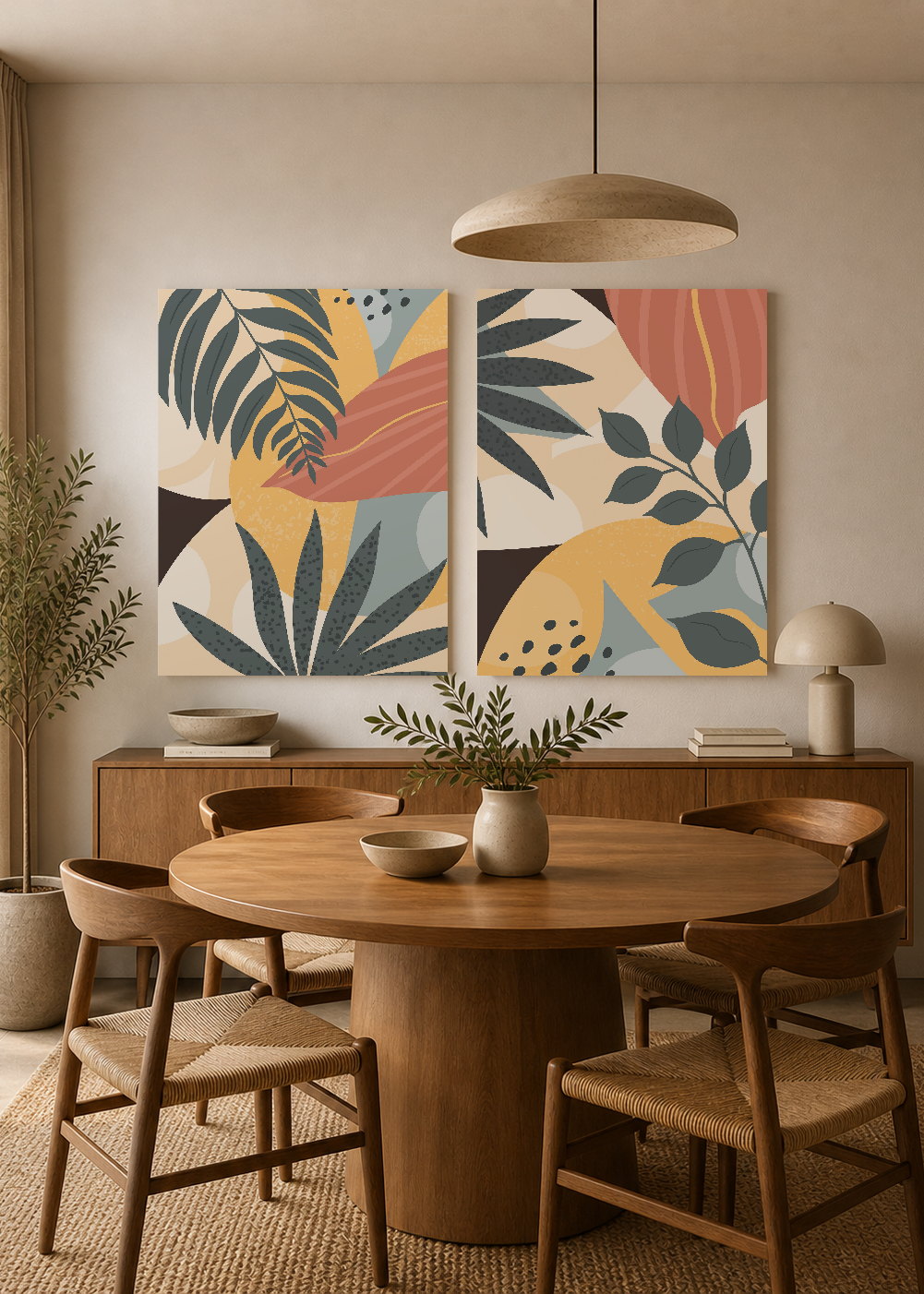 Set x2 Cuadros Decorativos Mural Sin Marco 5mm - hojas botánicos
