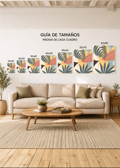 Set x2 Cuadros Decorativos Mural Sin Marco 5mm - hojas botánicos