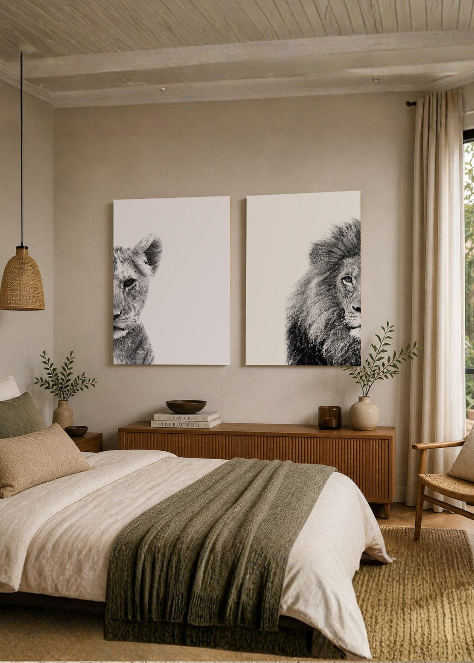 Set x2 Cuadros Decorativos Mural Sin Marco 5mm - Leones