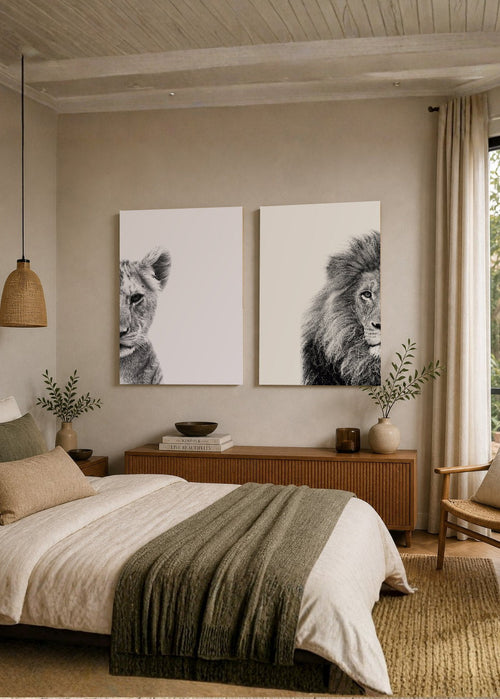 Set x2 Cuadros Decorativos Mural Sin Marco 5mm - Leones
