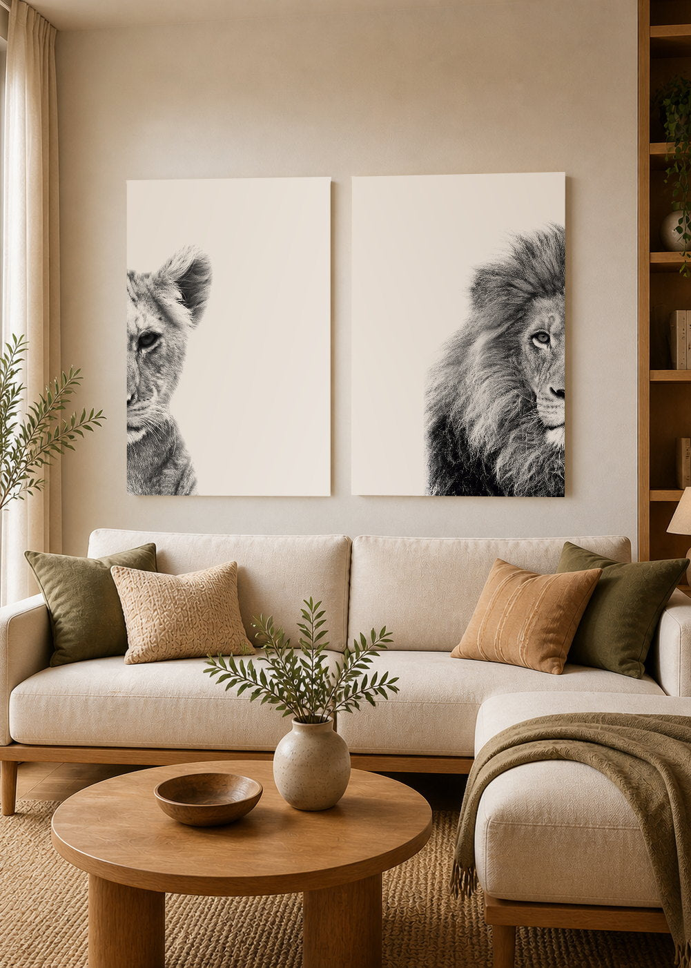 Set x2 Cuadros Decorativos Mural Sin Marco 5mm - Leones