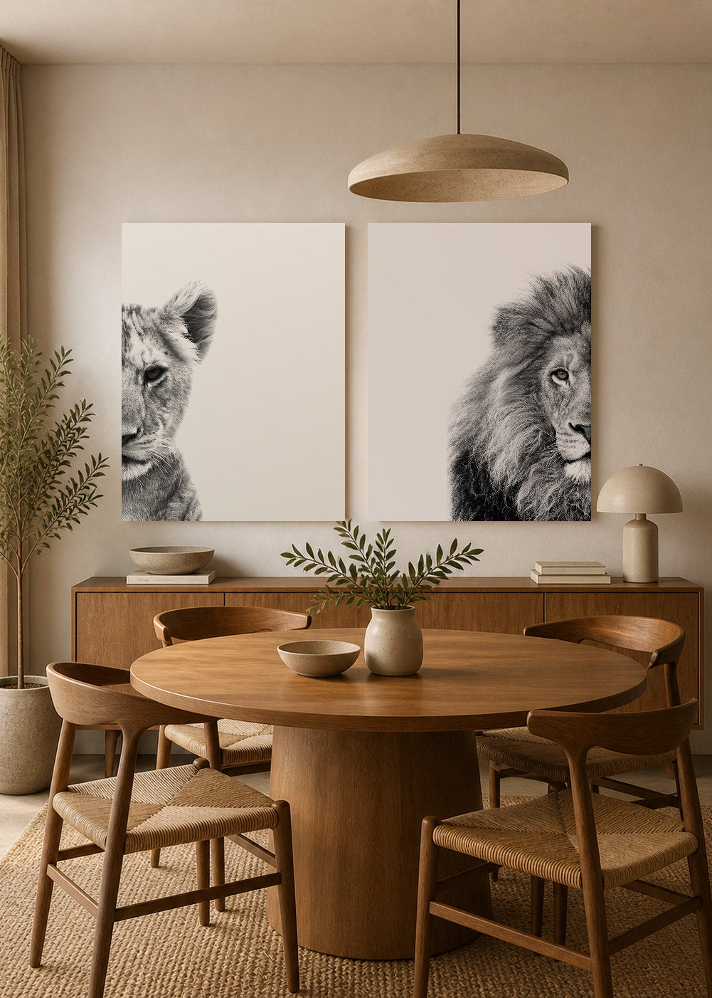 Set x2 Cuadros Decorativos Mural Sin Marco 5mm - Leones