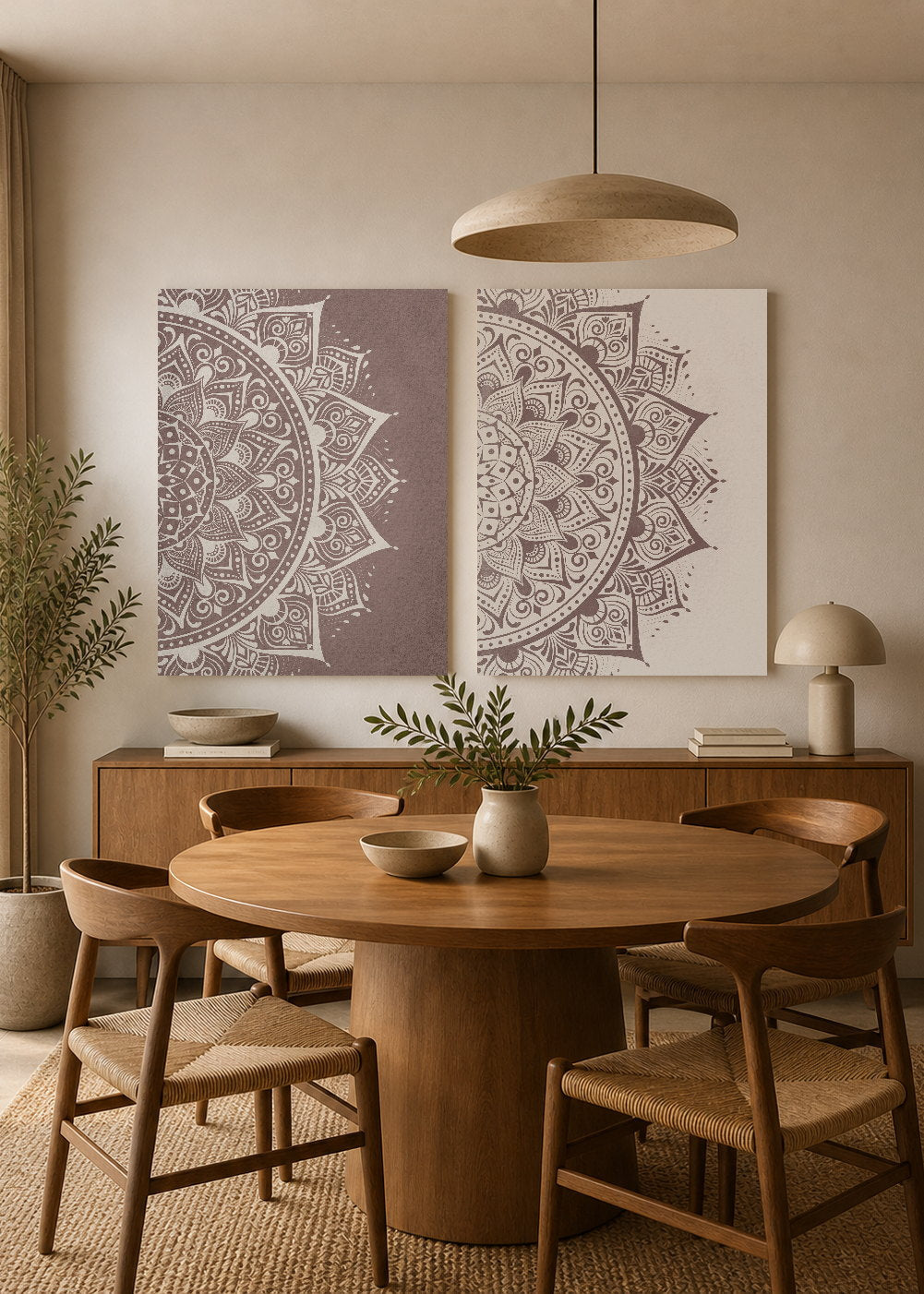 Set x2 Cuadros Decorativos Mural Sin Marco 5mm - Mándala, Gris y Blanco