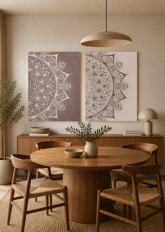Set x2 Cuadros Decorativos Mural Sin Marco 5mm - Mándala, Gris y Blanco