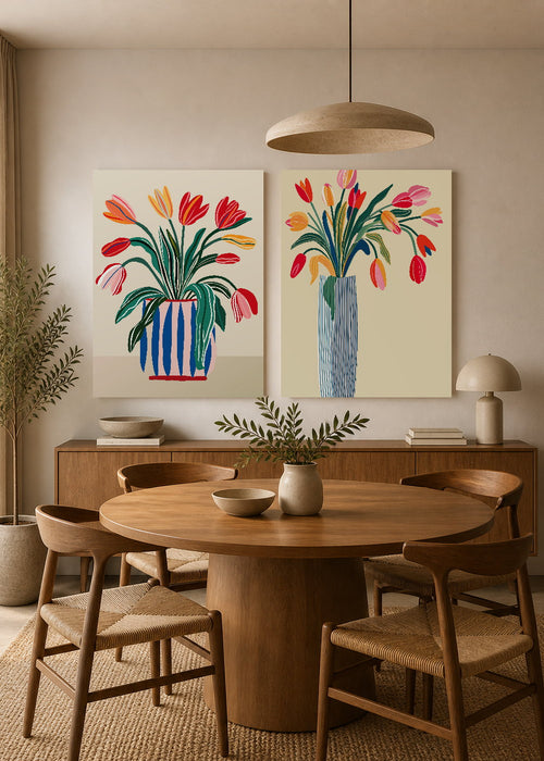 Set x 2 Cuadros Decorativos Mural Sin Marco 5mm - Flores y tulipanes Colores