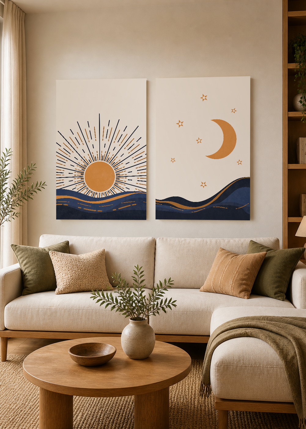 Set x2 Cuadros Decorativos Mural Sin Marco 5mm - Sol y Luna III