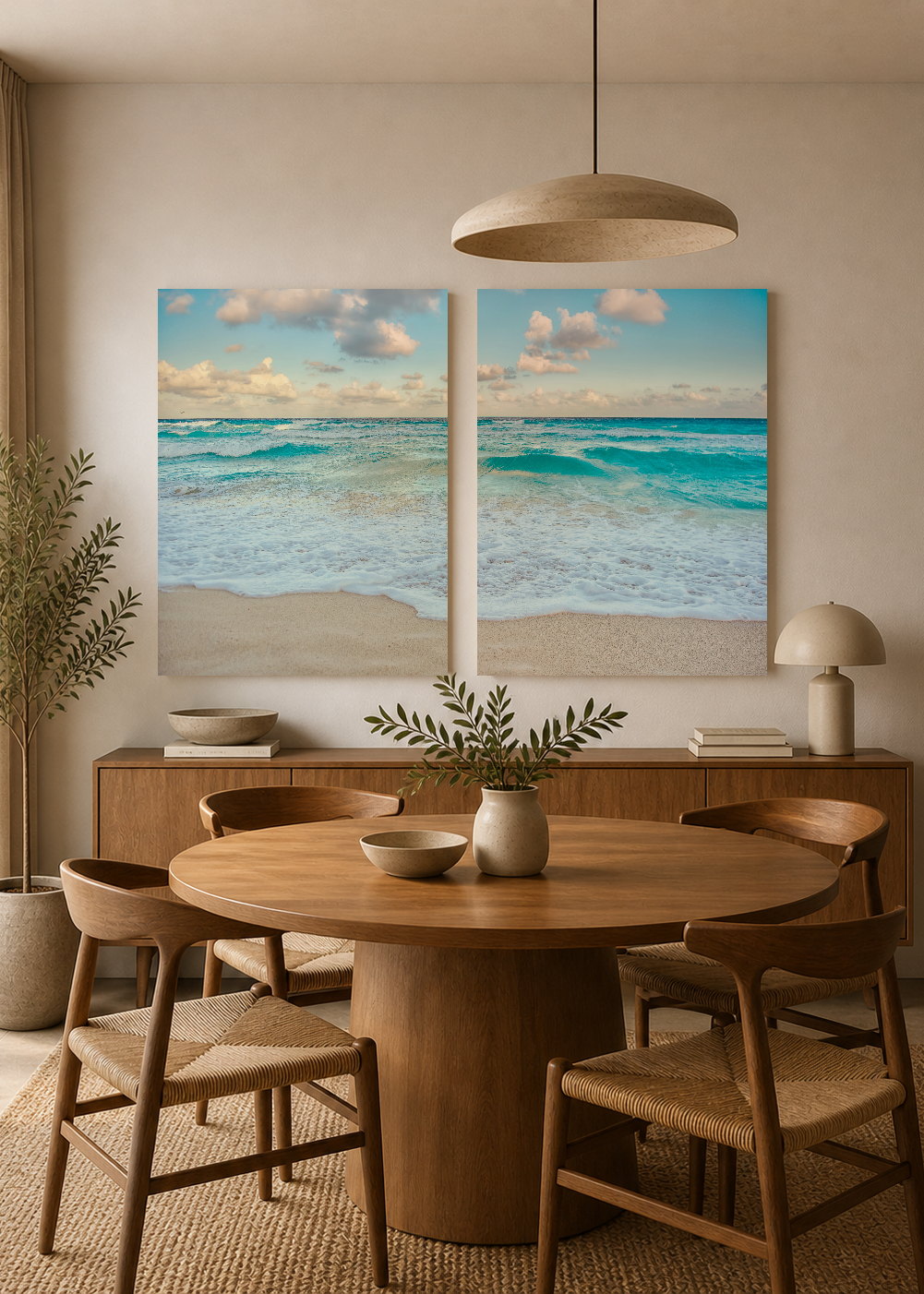 Set x2 Cuadros Decorativos Mural Sin Marco 5mm - Una Playa, Ola de Mar