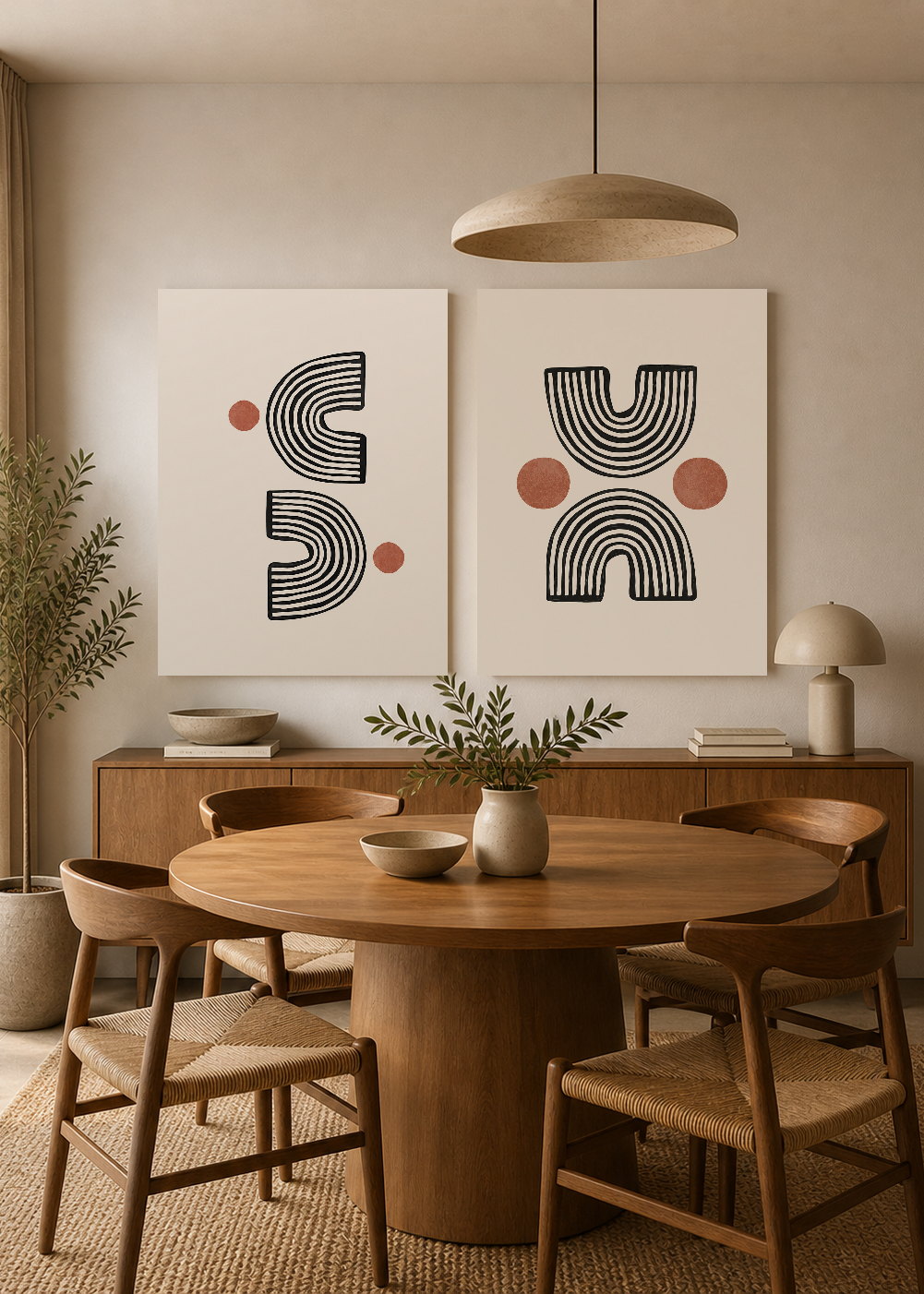 Set x2 Cuadros Decorativos Mural Sin Marco 5mm - abstractos, líneas, blanco y negro, boho