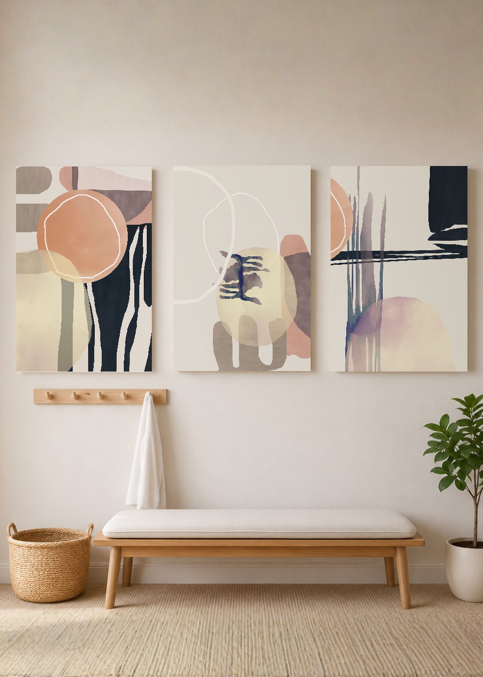 Set x3 Cuadros Decorativos Mural Sin Marco 5mm - Abstracto, Circular