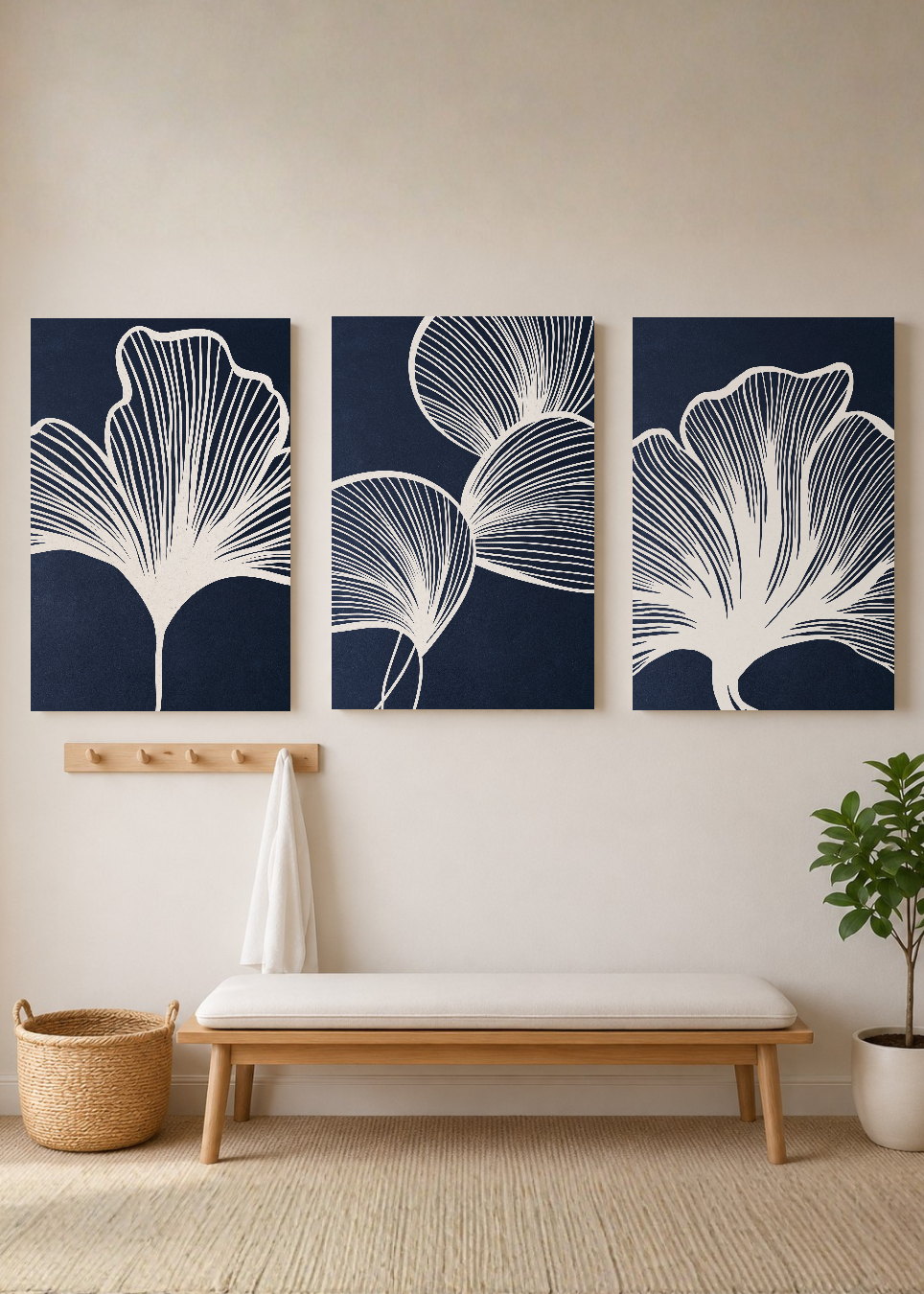 Set x3 Cuadros Decorativos Mural Sin Marco 5mm - Abstractos, azul, flores