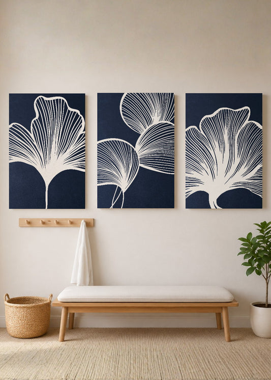 Set x3 Cuadros Decorativos Mural Sin Marco 5mm - Abstractos, azul, flores
