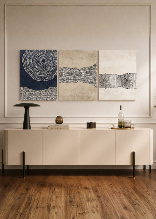 Set x3 Cuadros Decorativos Mural Sin Marco 5mm - Abstractos, Azul, Pintura