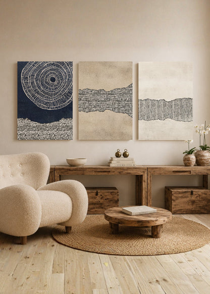 Set x3 Cuadros Decorativos Mural Sin Marco 5mm - Abstractos, Azul, Pintura