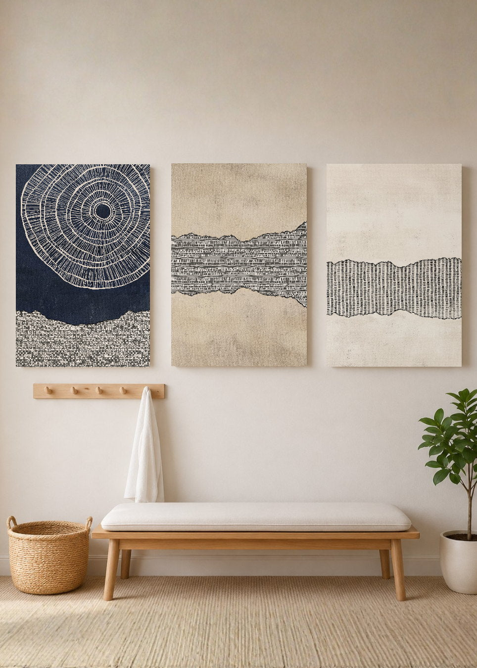 Set x3 Cuadros Decorativos Mural Sin Marco 5mm - Abstractos, Azul, Pintura