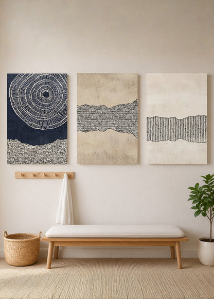 Set x3 Cuadros Decorativos Mural Sin Marco 5mm - Abstractos, Azul, Pintura