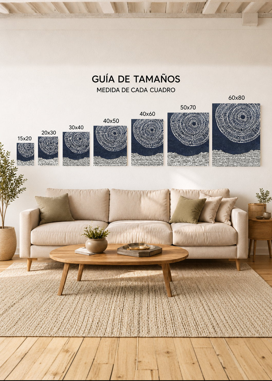 Set x3 Cuadros Decorativos Mural Sin Marco 5mm - Abstractos, Azul, Pintura