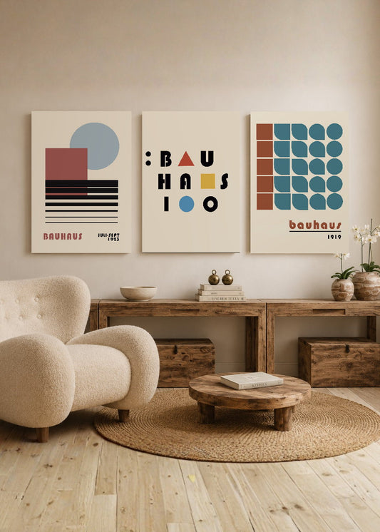 Set x3 Cuadros Decorativos Mural Sin Marco 5mm - Abstractos, Bauhaus, Colores