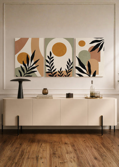 Set x3 Cuadros Decorativos Mural Sin Marco 5mm - Abstractos Boho Plantas 40x60 Nat Vcs3 Abstractos Boho Plantas