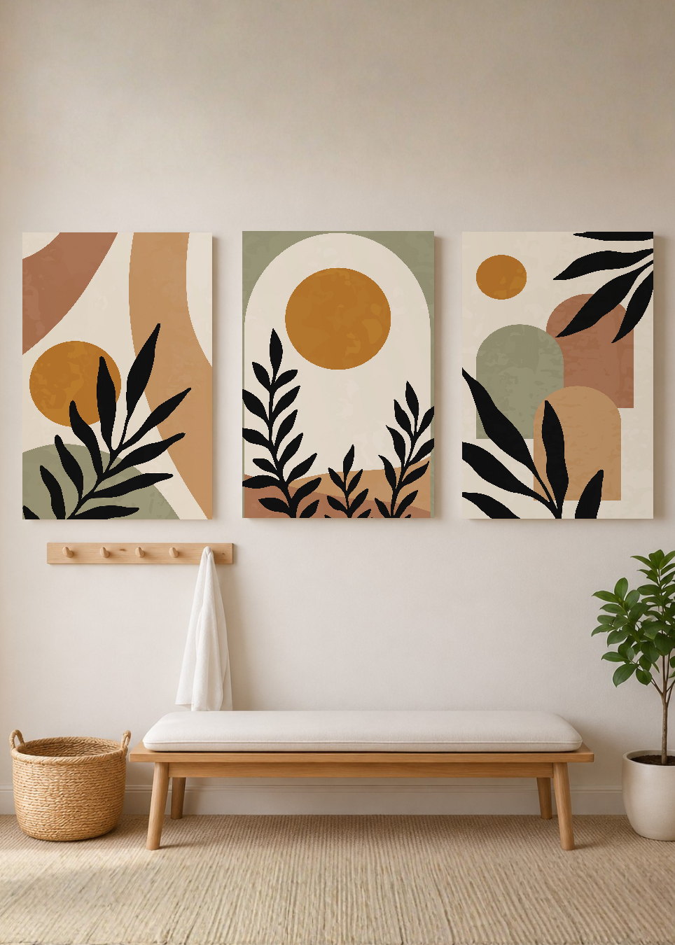 Set x3 Cuadros Decorativos Mural Sin Marco 5mm - Abstractos Boho Plantas 40x60 Nat Vcs3 Abstractos Boho Plantas