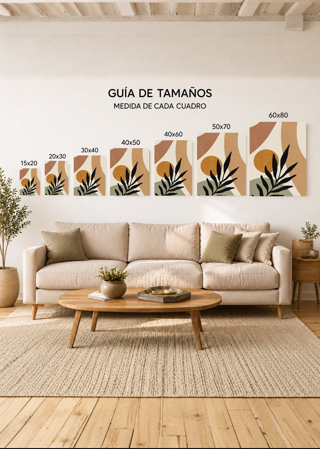 Set x3 Cuadros Decorativos Mural Sin Marco 5mm - Abstractos Boho Plantas 40x60 Nat Vcs3 Abstractos Boho Plantas