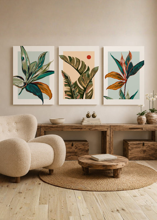 Set x3 Cuadros Decorativos Mural Sin Marco 5mm - Abstractos, Flores, Colores