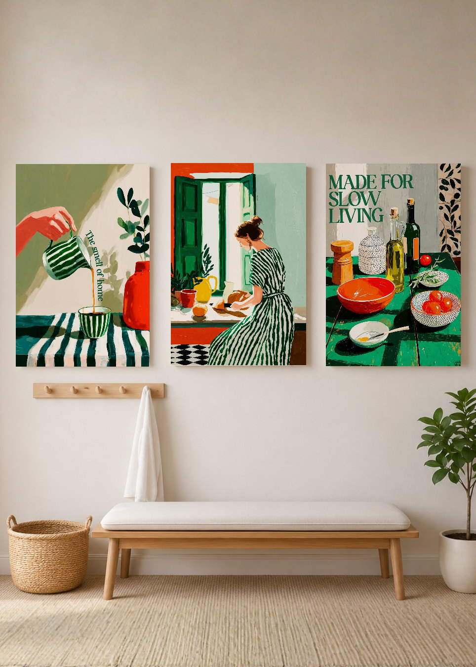 Set x3 Cuadros Decorativos Mural Sin Marco 5mm - Abstractos Ilustración Cocina