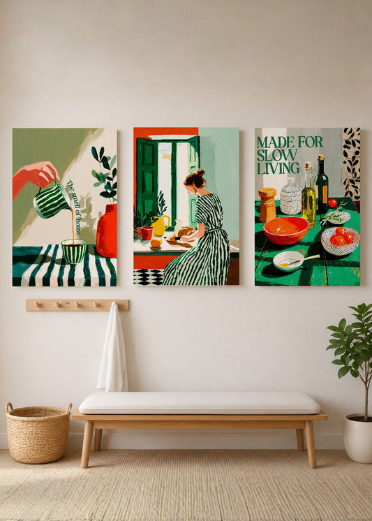Set x3 Cuadros Decorativos Mural Sin Marco 5mm - Abstractos Ilustración Cocina