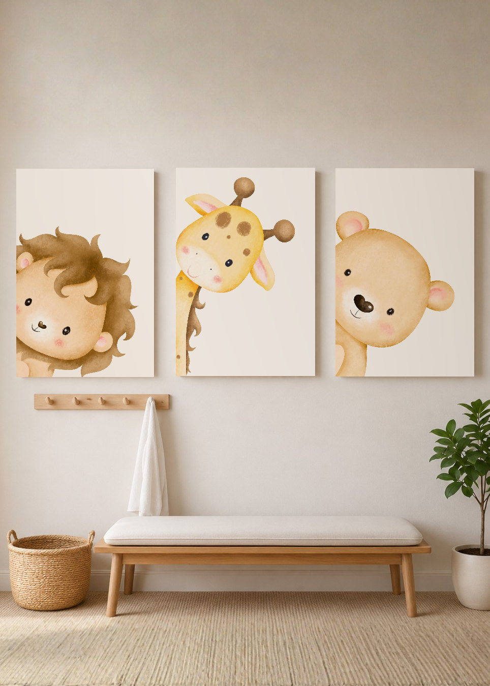 Set x3 Cuadros Decorativos Mural Sin Marco 5mm - Abstractos, kids, infantil, osito, león