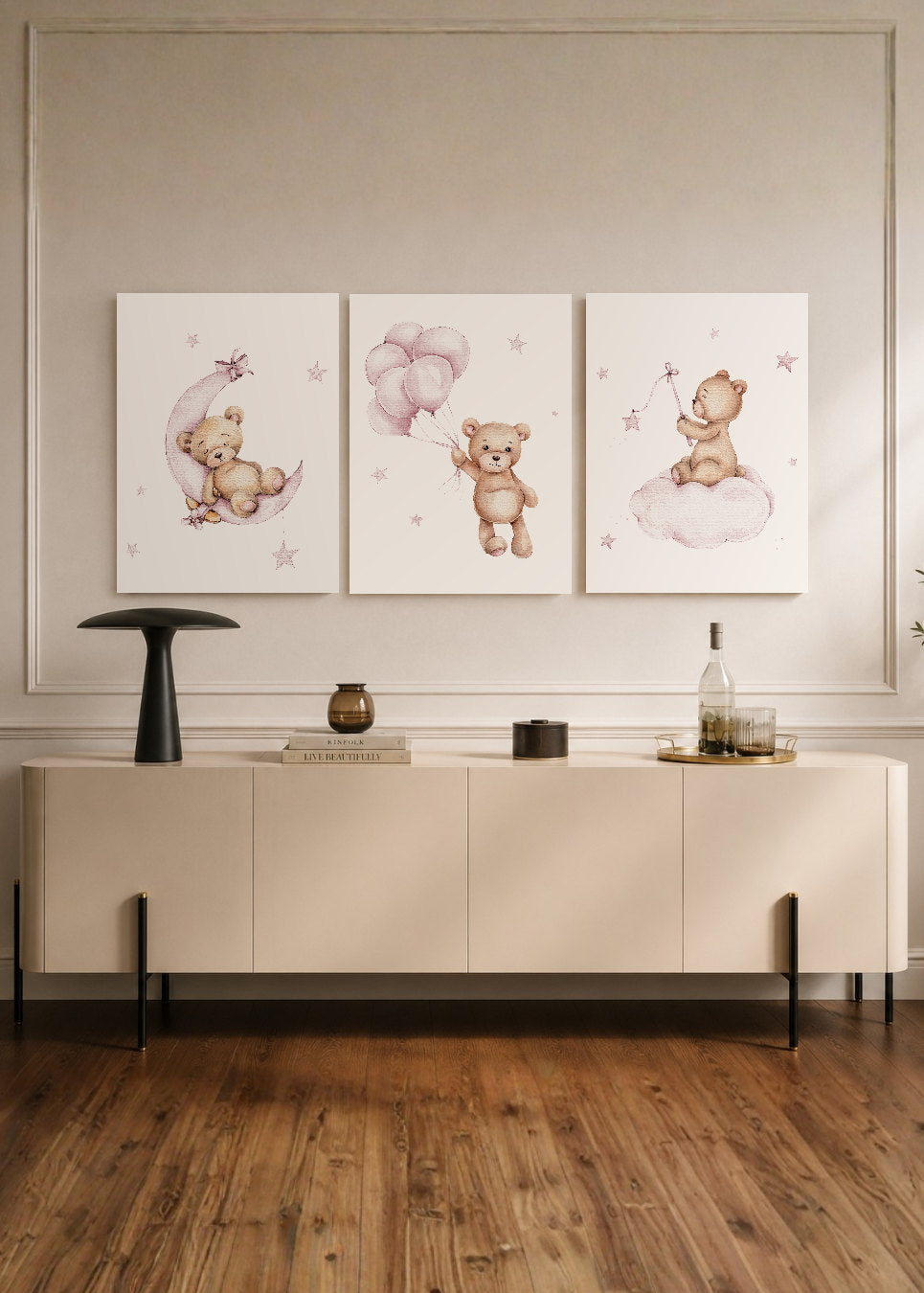 Set x3 Cuadros Decorativos Mural Sin Marco 5mm - Abstractos, kids, infantil, ositos