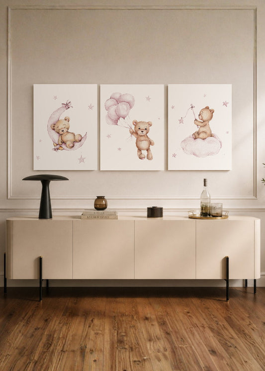 Set x3 Cuadros Decorativos Mural Sin Marco 5mm - Abstractos, kids, infantil, ositos