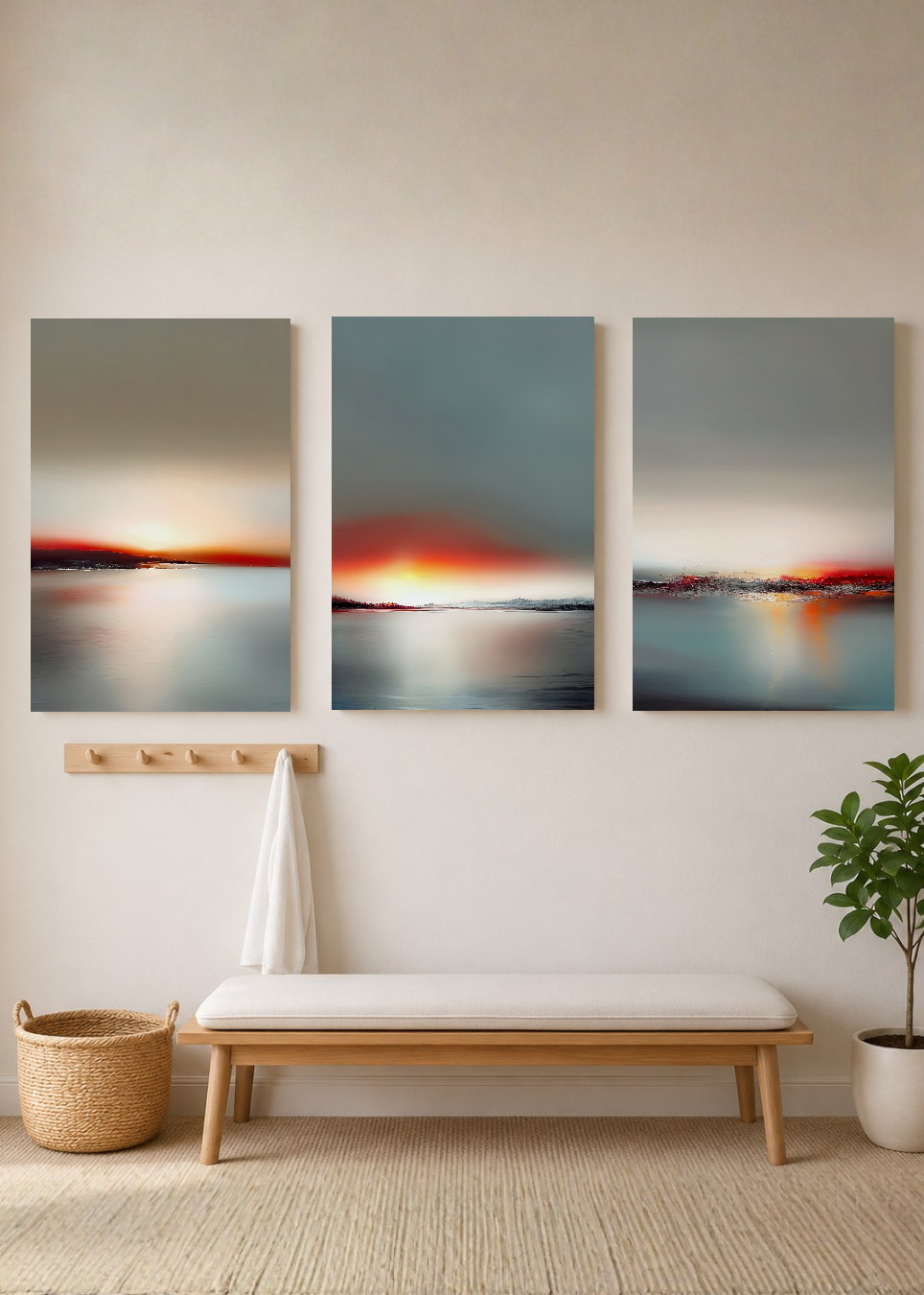 Set x3 Cuadros Decorativos Mural Sin Marco 5mm - Abstractos, Paisaje, atardecer