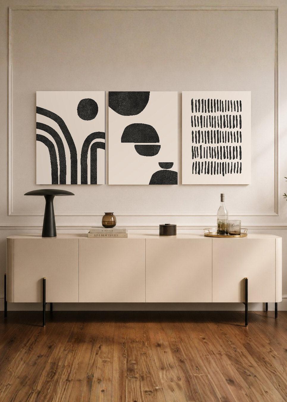 Set x3 Cuadros Decorativos Mural Sin Marco 5mm - Abstractos, Paisaje, Blanco y negro