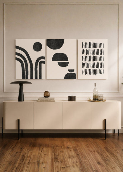 Set x3 Cuadros Decorativos Mural Sin Marco 5mm - Abstractos, Paisaje, Blanco y negro
