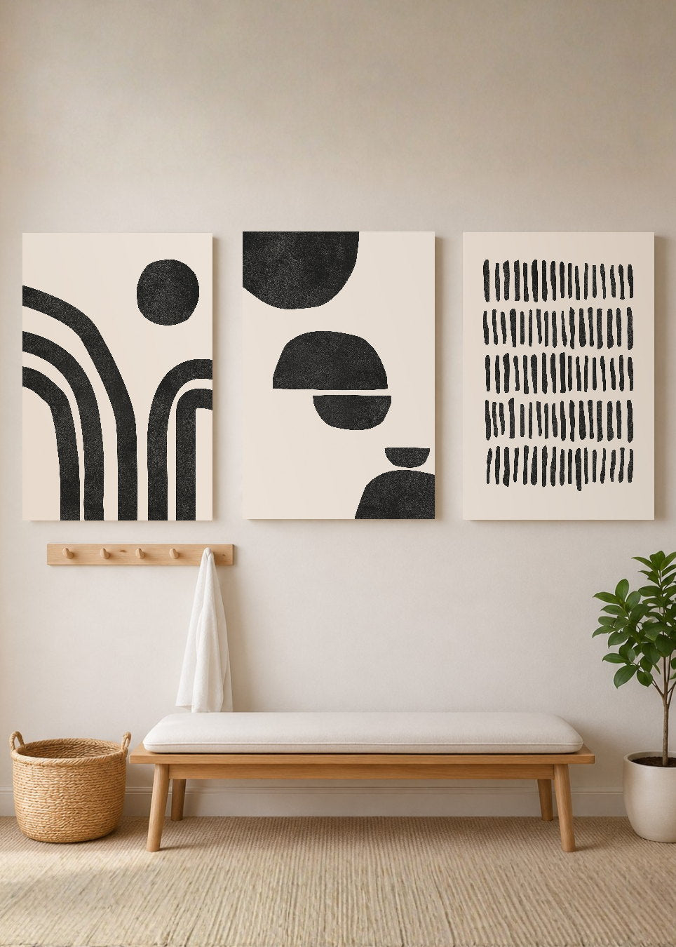 Set x3 Cuadros Decorativos Mural Sin Marco 5mm - Abstractos, Paisaje, Blanco y negro