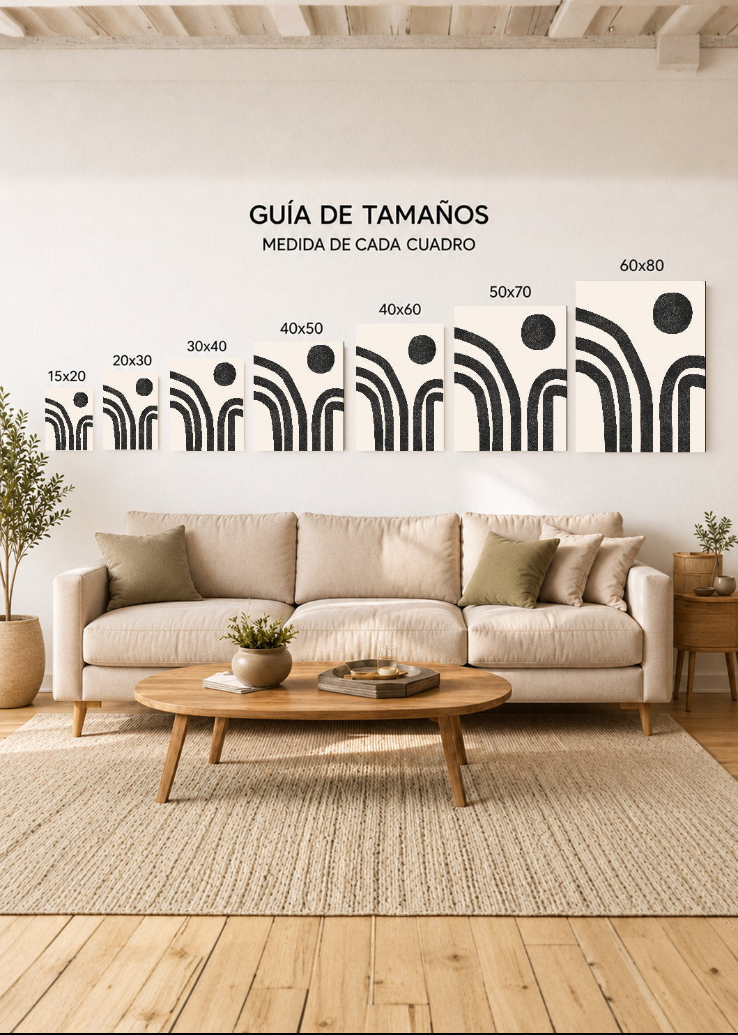 Set x3 Cuadros Decorativos Mural Sin Marco 5mm - Abstractos, Paisaje, Blanco y negro