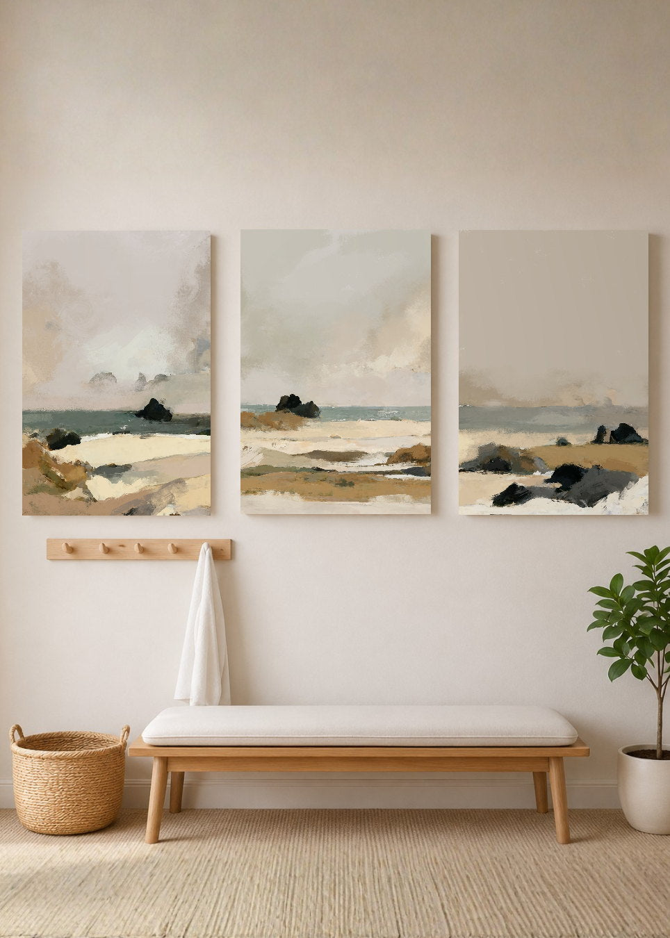 Set x3 Cuadros Decorativos Mural Sin Marco 5mm - Abstractos, pintura, beige