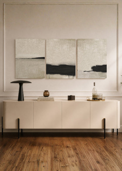 Set x3 Cuadros Decorativos Mural Sin Marco 5mm - Abstractos, pintura, negro, beige