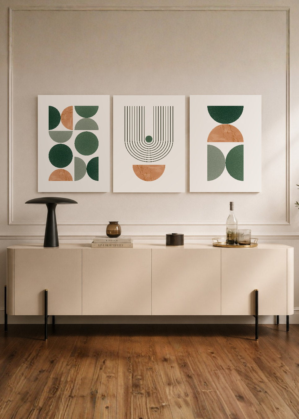 Set x3 Cuadros Decorativos Mural Sin Marco 5mm - Abstractos, pintura, verde, boho II