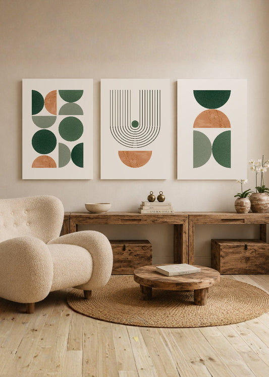 Set x3 Cuadros Decorativos Mural Sin Marco 5mm - Abstractos, pintura, verde, boho II