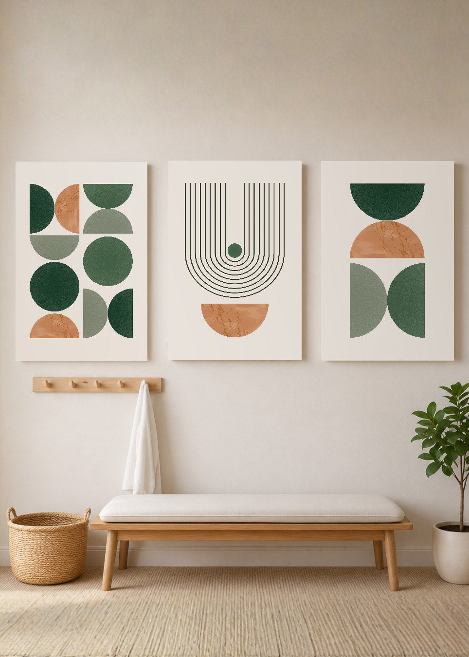 Set x3 Cuadros Decorativos Mural Sin Marco 5mm - Abstractos, pintura, verde, boho II