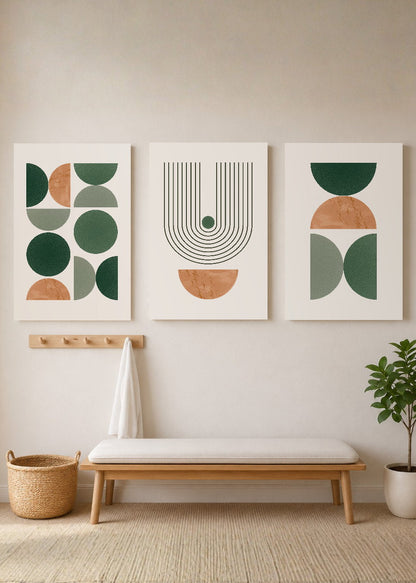 Set x3 Cuadros Decorativos Mural Sin Marco 5mm - Abstractos, pintura, verde, boho II