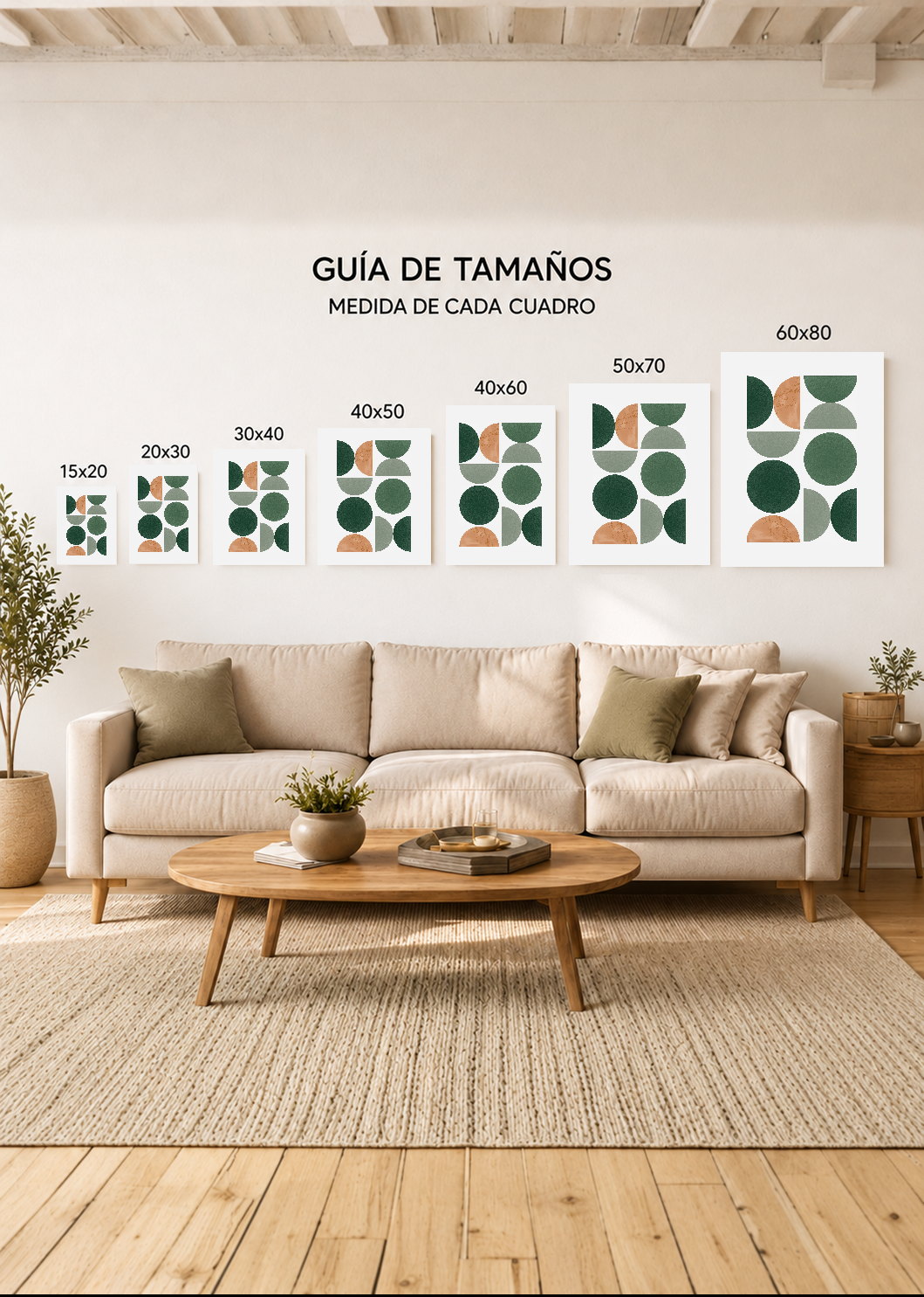 Set x3 Cuadros Decorativos Mural Sin Marco 5mm - Abstractos, pintura, verde, boho II