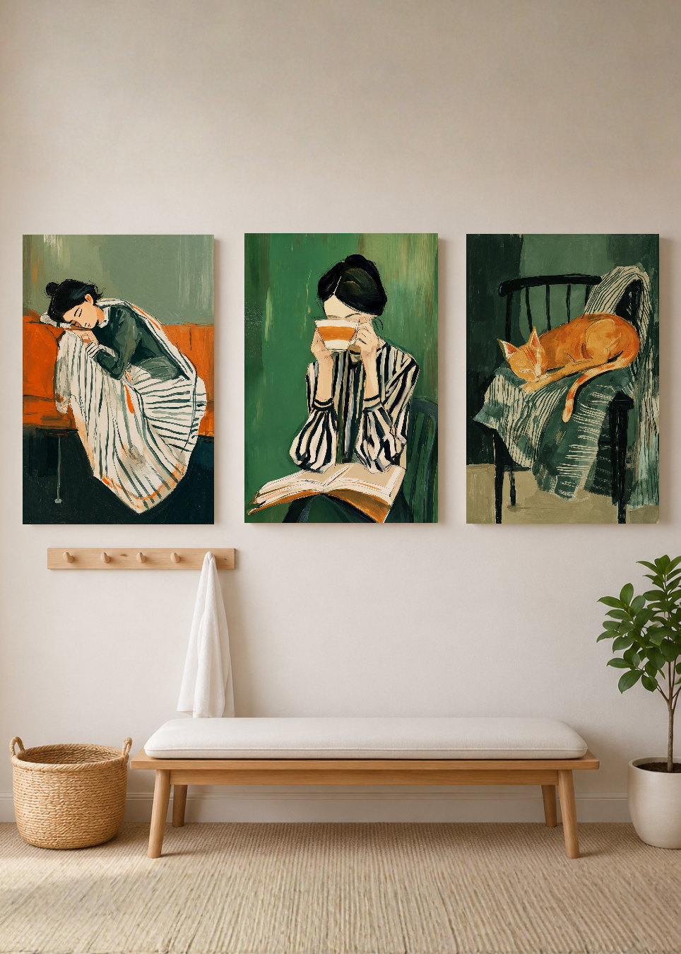 Set x3 Cuadros Decorativos Mural Sin Marco 5mm - Abstractos Verde esmeralda Ilustración